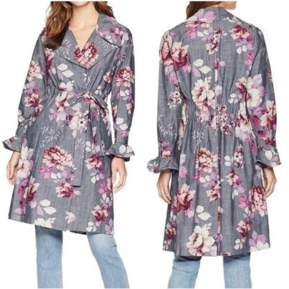 Jill‎ Stuart Nina Gray Floral Over  Coat Rose
Printed Cotton Cottage core. LG
